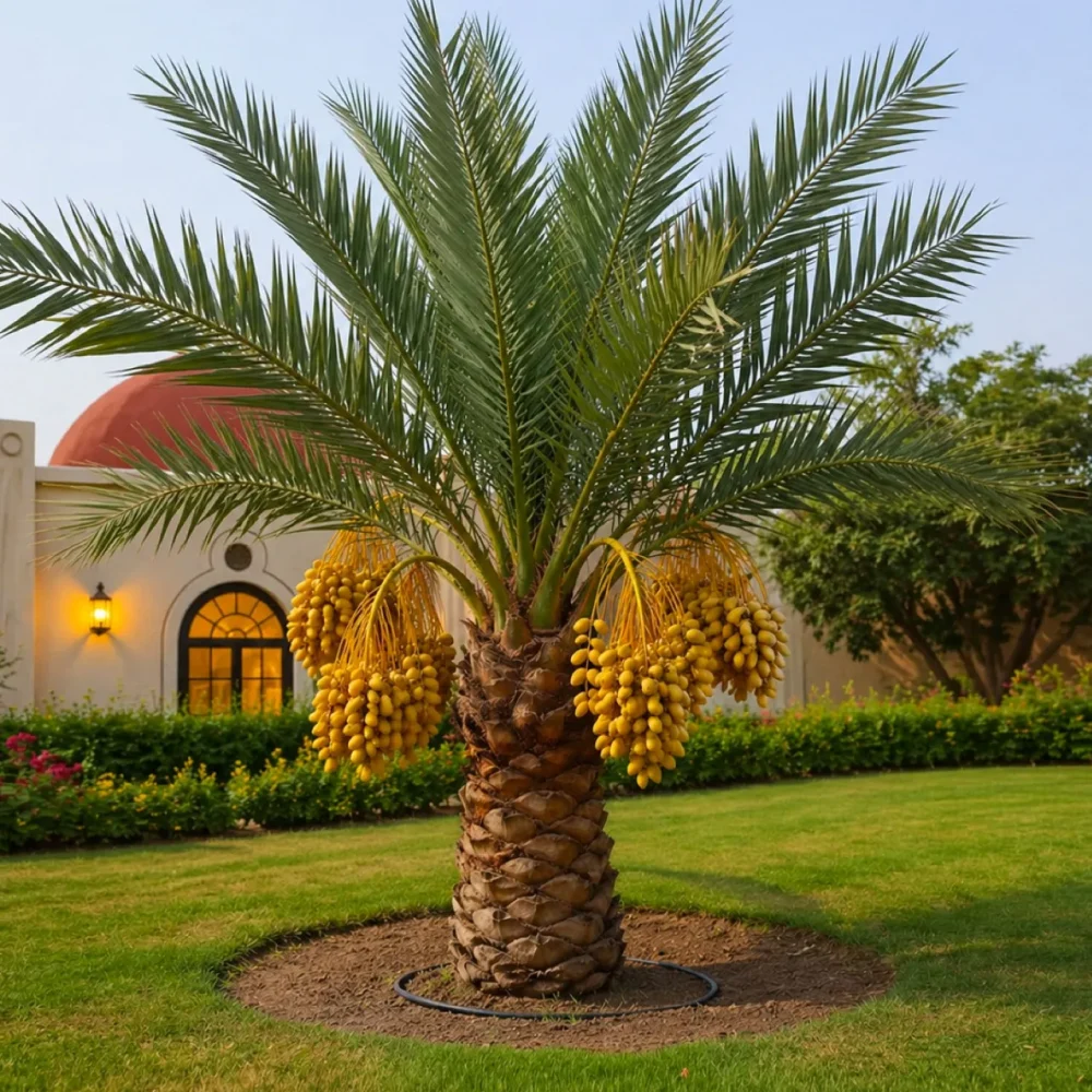 Villas with greenhouses at La Granja, Rayan West, surrounded by date palms